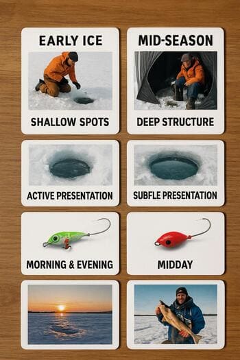 Two different lesson cards, early and mid-season, laid out side by side.