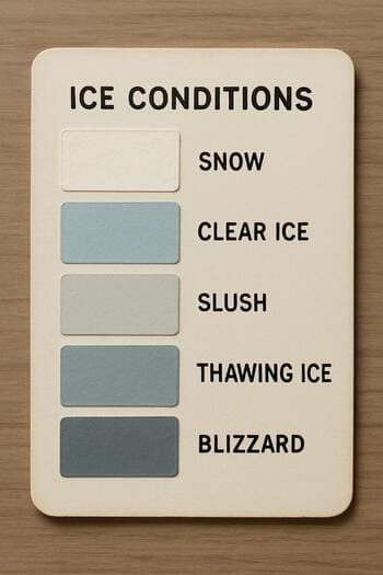 Small swatch card showing colour dots for different winter day types.