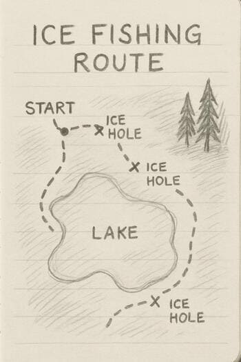 Tiny pencil route sketch in the corner of a journal page.