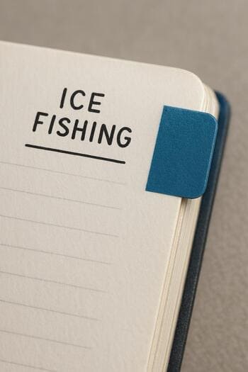 Journal page with a blue tab marking a calm winter fishing day.