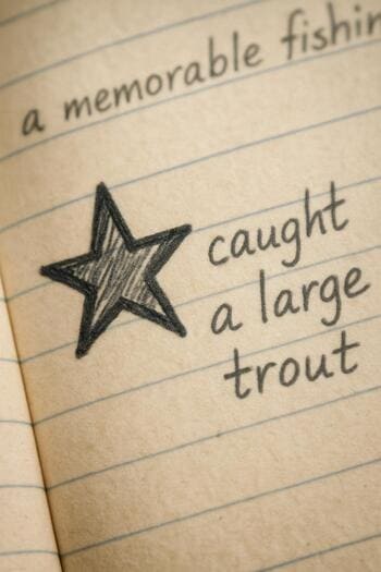 Star sticker placed next to a favourite winter fishing memory note.