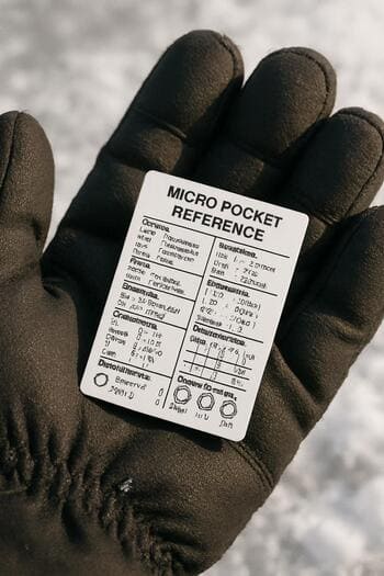 Pocket-size lesson card resting on a winter glove.
