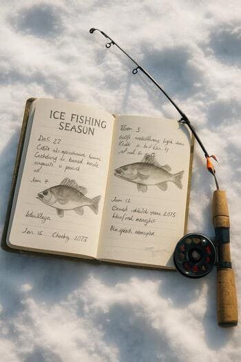Season notebook with a simple checklist for a winter fishing trip.