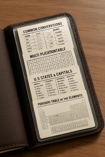 Journal sleeve filled with winter track cards and small notes.