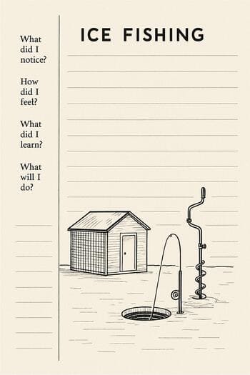 Margin questions scribbled next to a winter fishing journal entry.