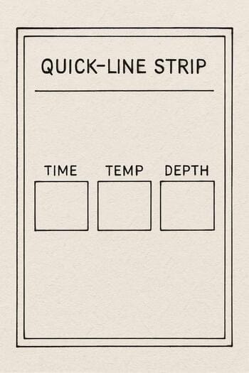 Journal strip with three small boxes for arrival, ice and home notes.