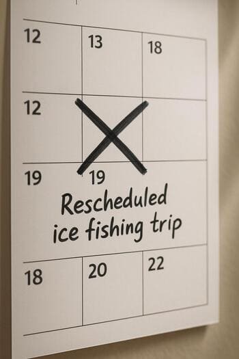 Winter calendar day crossed out with a note saying stay home and rest.