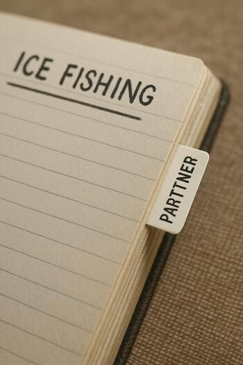 Partner day tab peeking out from the edge of a winter journal page.