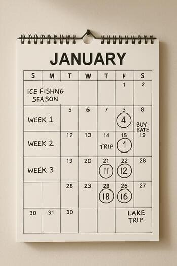 Wall calendar with a few winter days highlighted in soft blue.
