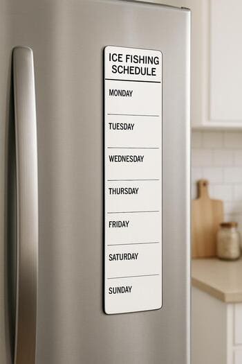 Winter week strip magneted to a fridge with coloured boxes.